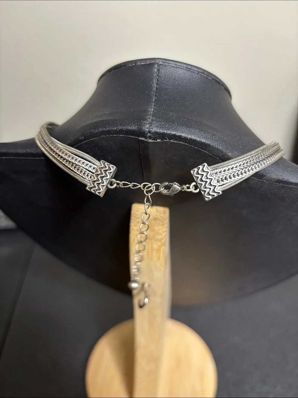 Vintage Silver Tone Multi-Strand Choker with Opal-Like Square Stones